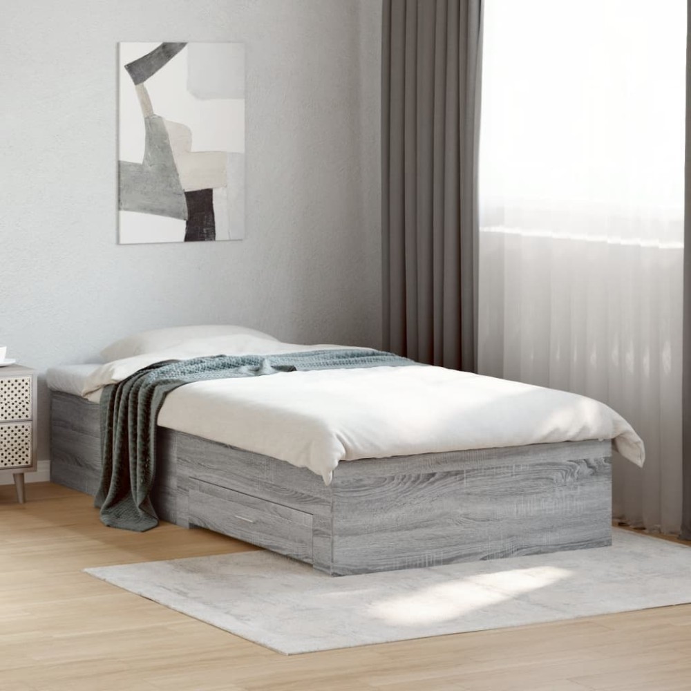 vidaXL Cadru de pat cu sertare gri sonoma 90x200 cm lemn prelucrat