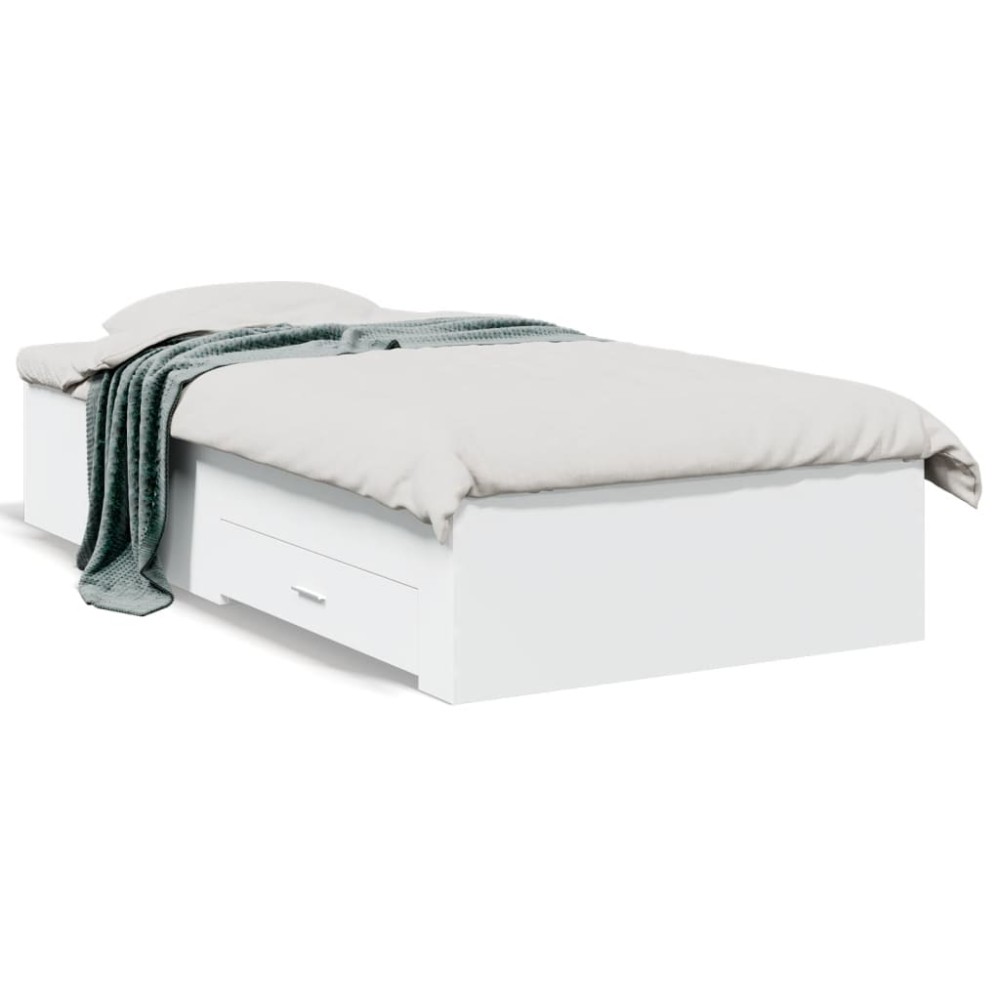 vidaXL Cadru de pat cu sertare, alb, 90x190 cm, lemn prelucrat
