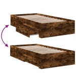 vidaXL Cadru de pat cu sertare stejar fumuriu 90x190 cm lemn prelucrat