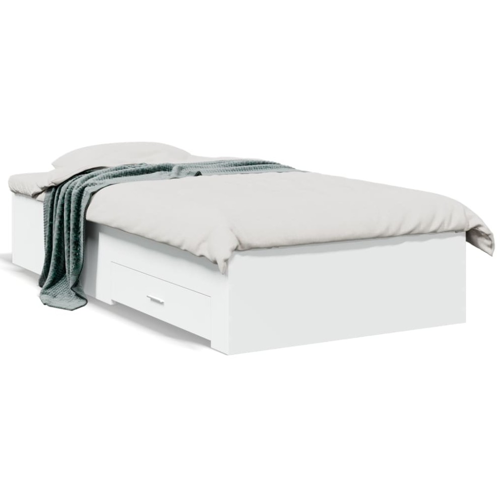 vidaXL Cadru de pat cu sertare, alb, 75x190 cm, lemn prelucrat