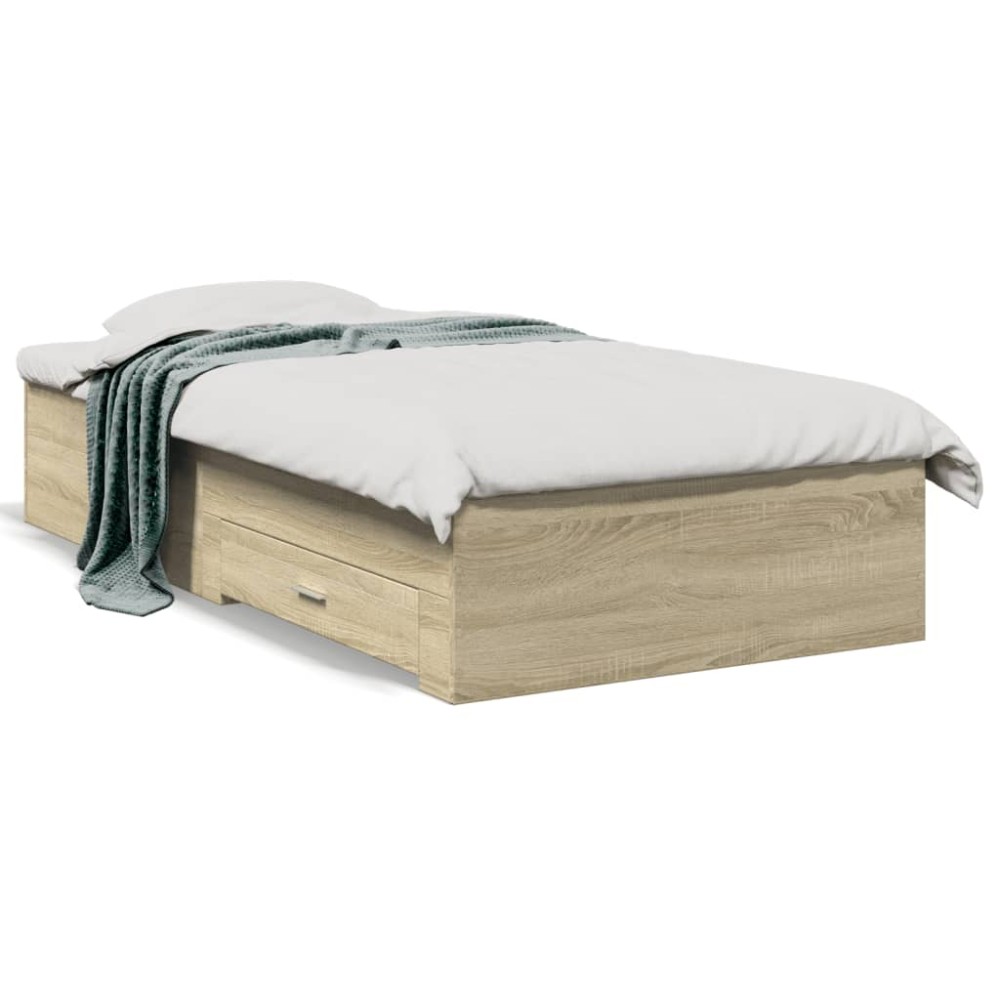 vidaXL Cadru de pat cu sertare stejar sonoma 75x190 cm lemn prelucrat
