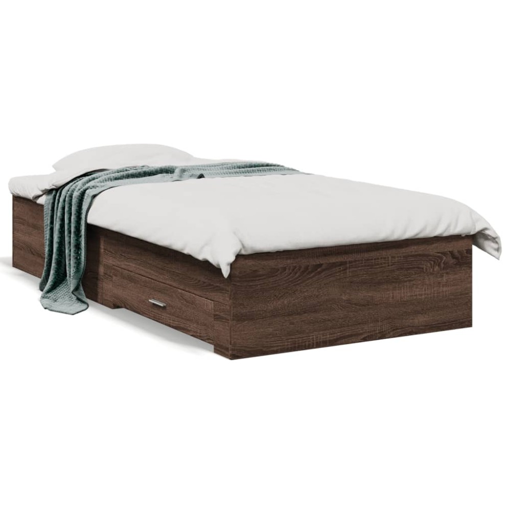 vidaXL Cadru de pat cu sertare stejar maro 75x190 cm lemn prelucrat