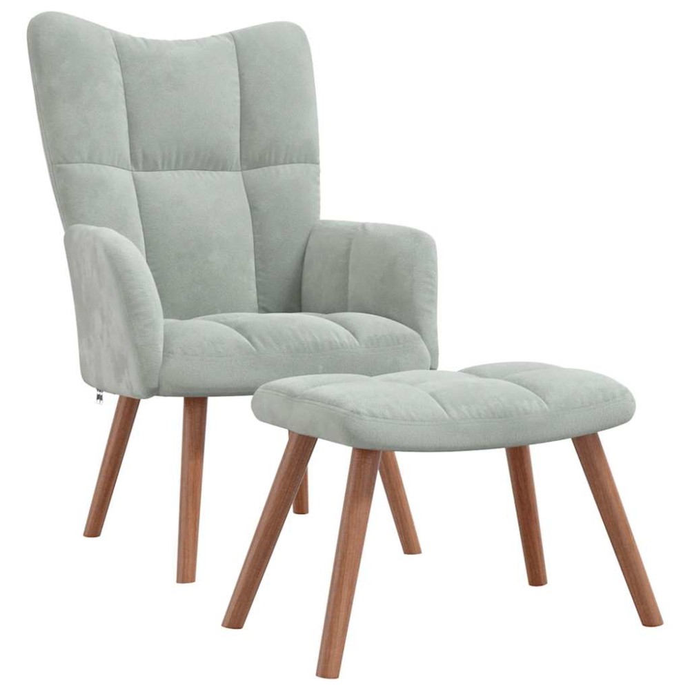 vidaXL Scaun de relaxare cu taburet, gri deschis, catifea