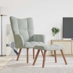 vidaXL Scaun de relaxare cu taburet, gri deschis, catifea vidaXL Scaun de relaxare cu taburet, gri deschis, catifea