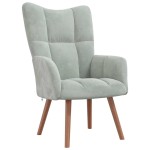 vidaXL Scaun de relaxare cu taburet, gri deschis, catifea vidaXL Scaun de relaxare cu taburet, gri deschis, catifea