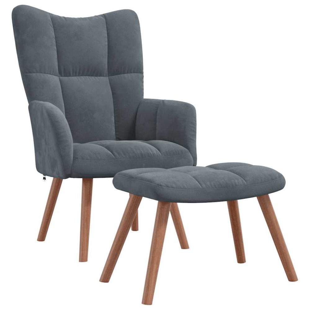 vidaXL Scaun de relaxare cu taburet, gri închis, catifea