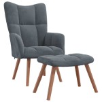 vidaXL Scaun de relaxare cu taburet, gri închis, catifea vidaXL Scaun de relaxare cu taburet, gri închis, catifea