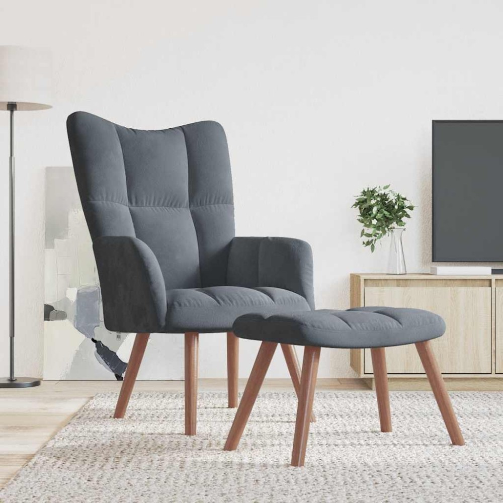 vidaXL Scaun de relaxare cu taburet, gri închis, catifea