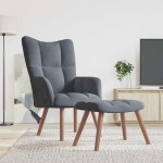 vidaXL Scaun de relaxare cu taburet, gri închis, catifea vidaXL Scaun de relaxare cu taburet, gri închis, catifea