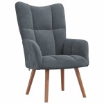 vidaXL Scaun de relaxare cu taburet, gri închis, catifea vidaXL Scaun de relaxare cu taburet, gri închis, catifea