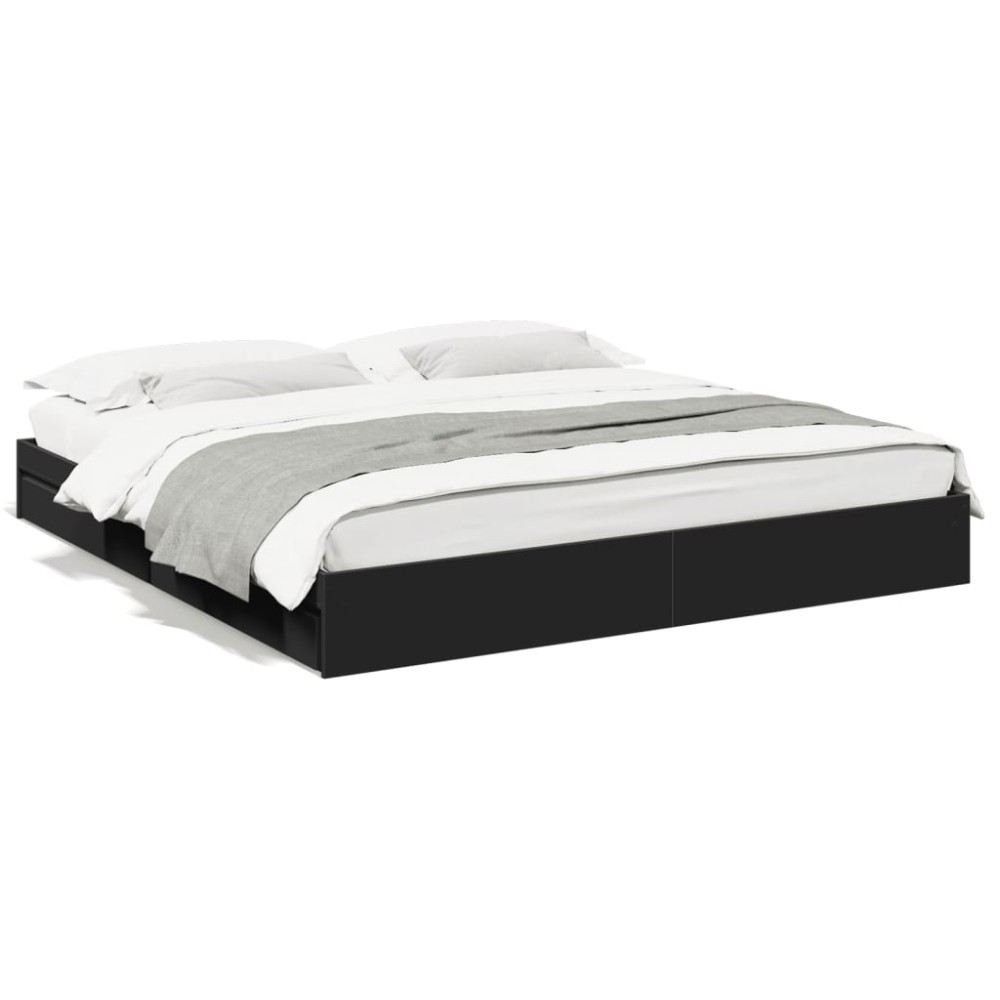 vidaXL Cadru de pat cu sertare negru 200x200 cm lemn prelucrat
