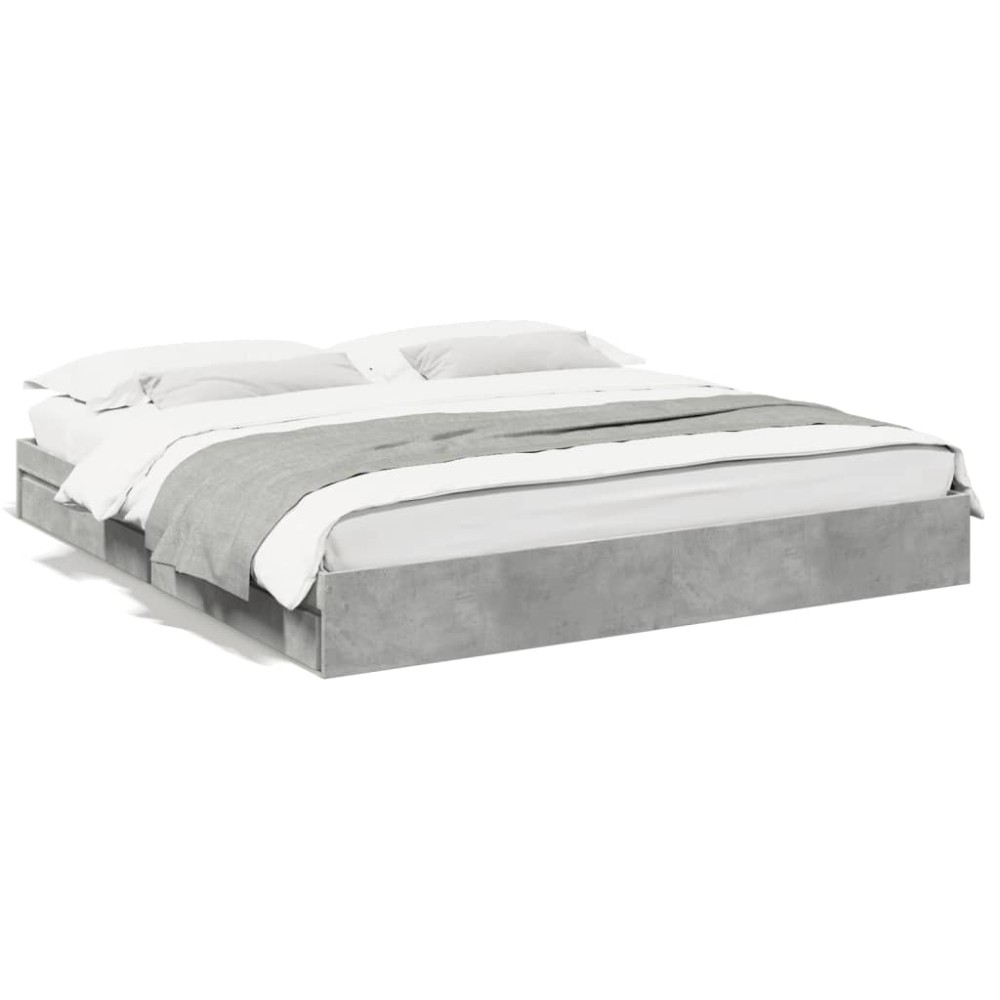 vidaXL Cadru de pat cu sertare gri beton 200x200 cm lemn prelucrat