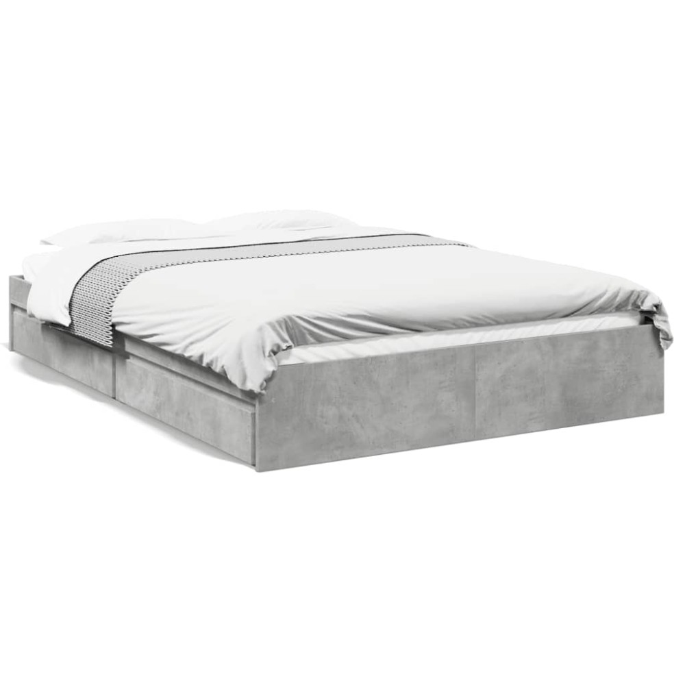 vidaXL Cadru de pat cu sertare, gri beton, 160x200 cm, lemn prelucrat