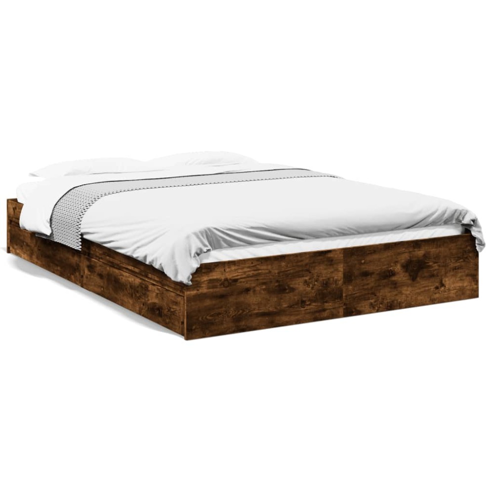vidaXL Cadru de pat cu sertare stejar fumuriu 160x200cm lemn prelucrat