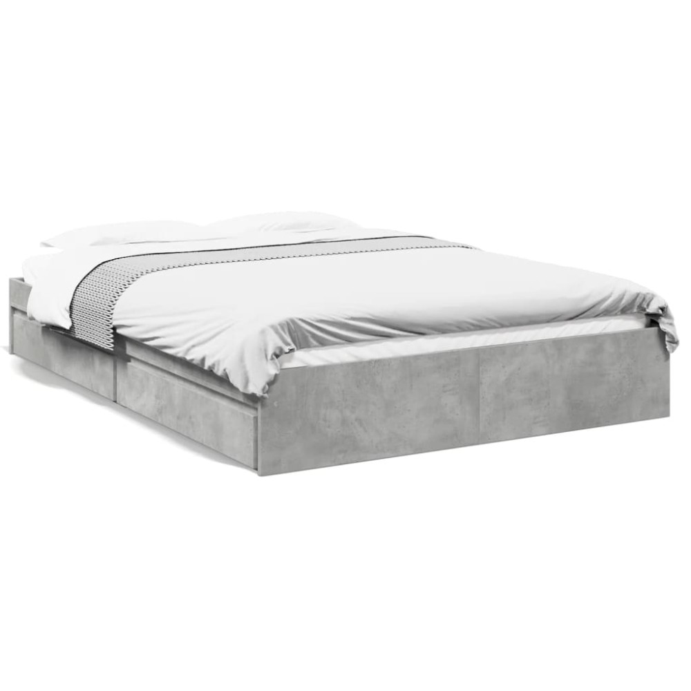 vidaXL Cadru de pat cu sertare, gri beton, 150x200 cm, lemn prelucrat