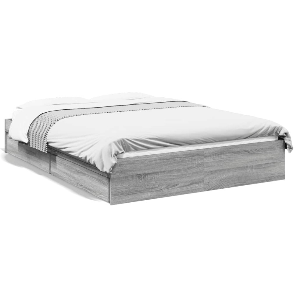 vidaXL Cadru de pat cu sertare gri sonoma 140x200 cm lemn prelucrat