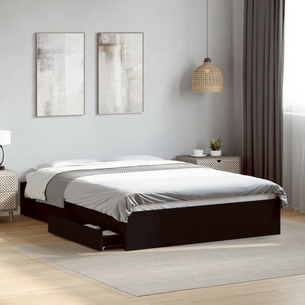 vidaXL Cadru de pat cu sertare, negru, 120x200 cm, lemn prelucrat