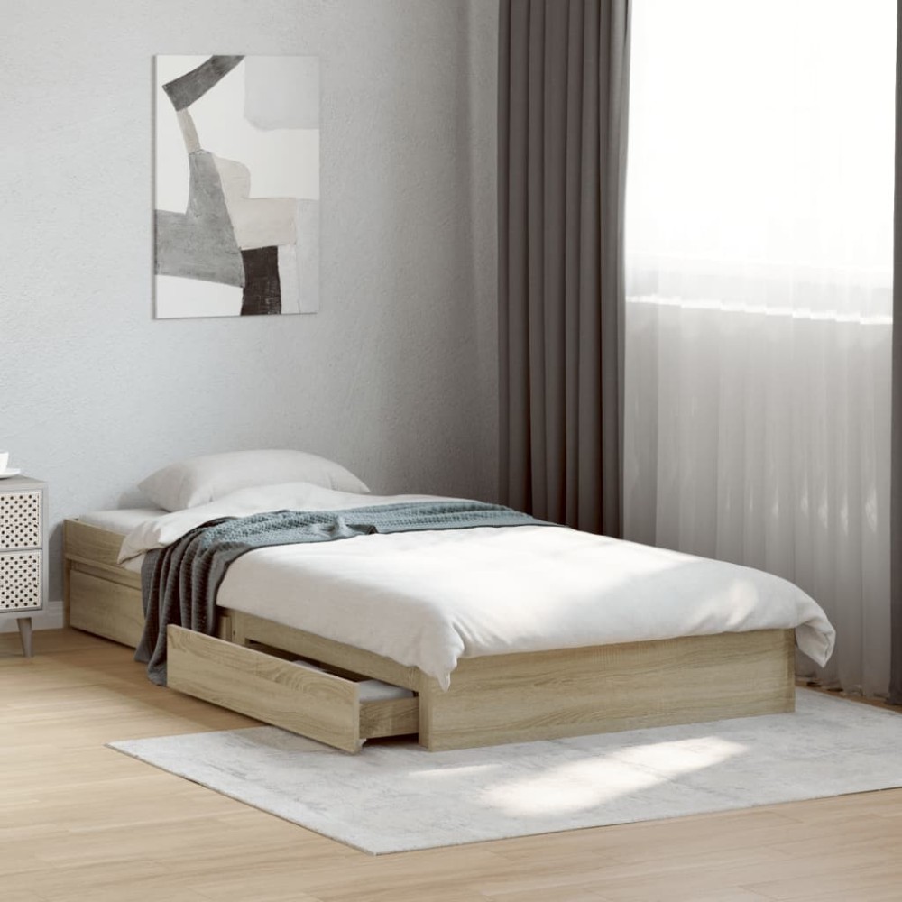 vidaXL Cadru de pat cu sertare stejar sonoma 90x200 cm lemn prelucrat