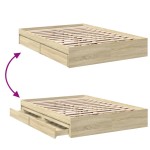vidaXL Cadru de pat cu sertare stejar sonoma 135x190 cm lemn prelucrat