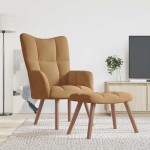 vidaXL Scaun de relaxare cu taburet, maro, catifea vidaXL Scaun de relaxare cu taburet, maro, catifea