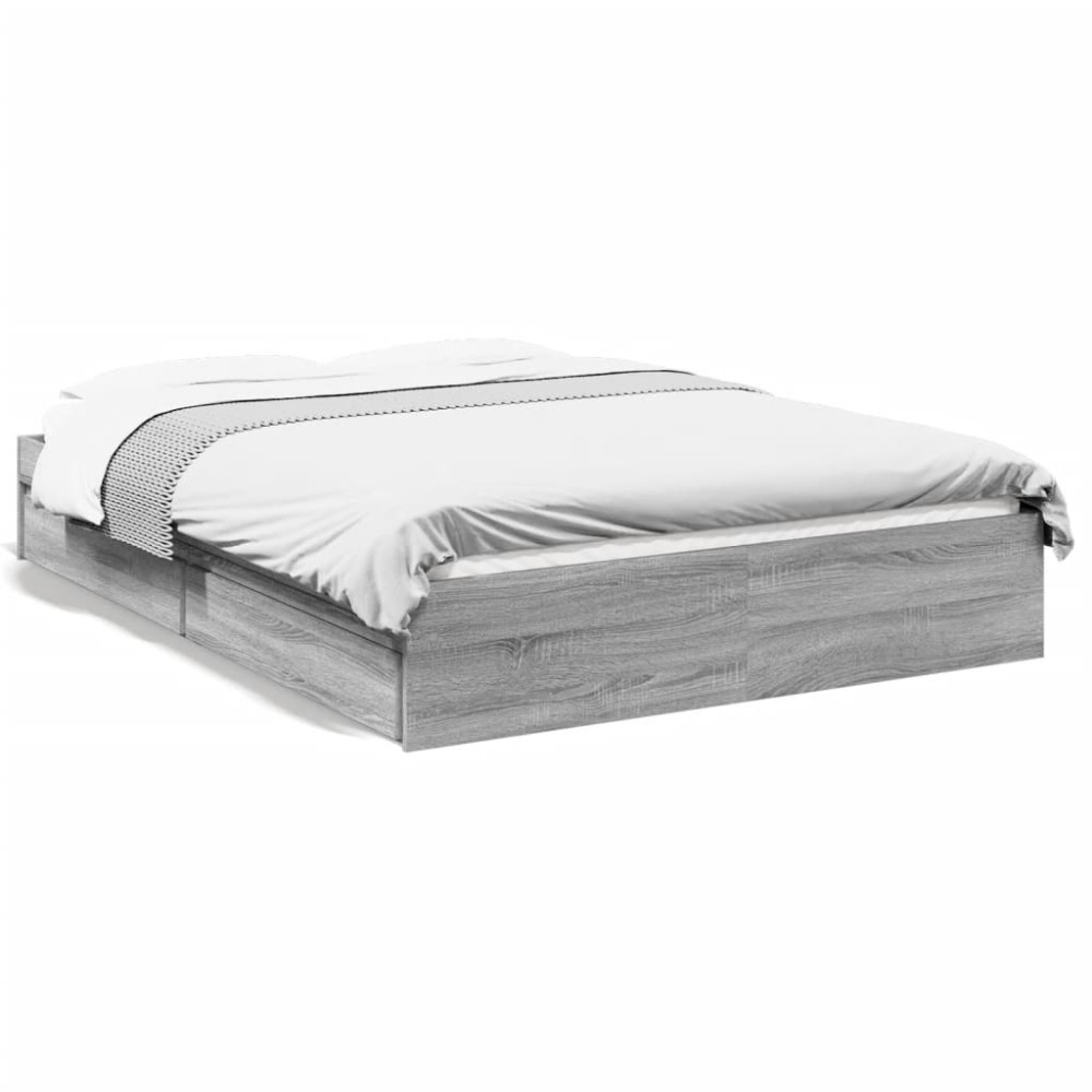 vidaXL Cadru de pat cu sertare gri sonoma 120x190 cm lemn prelucrat