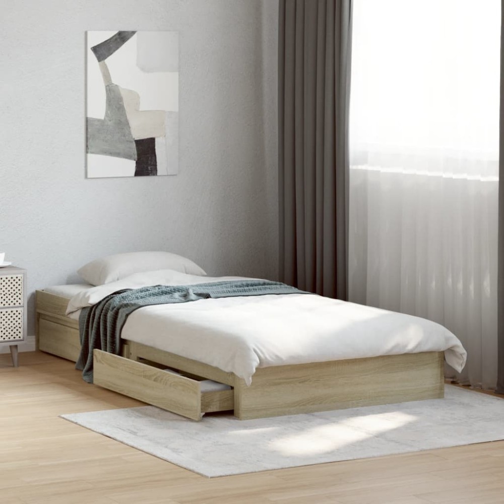 vidaXL Cadru de pat cu sertare stejar sonoma 90x190 cm lemn prelucrat