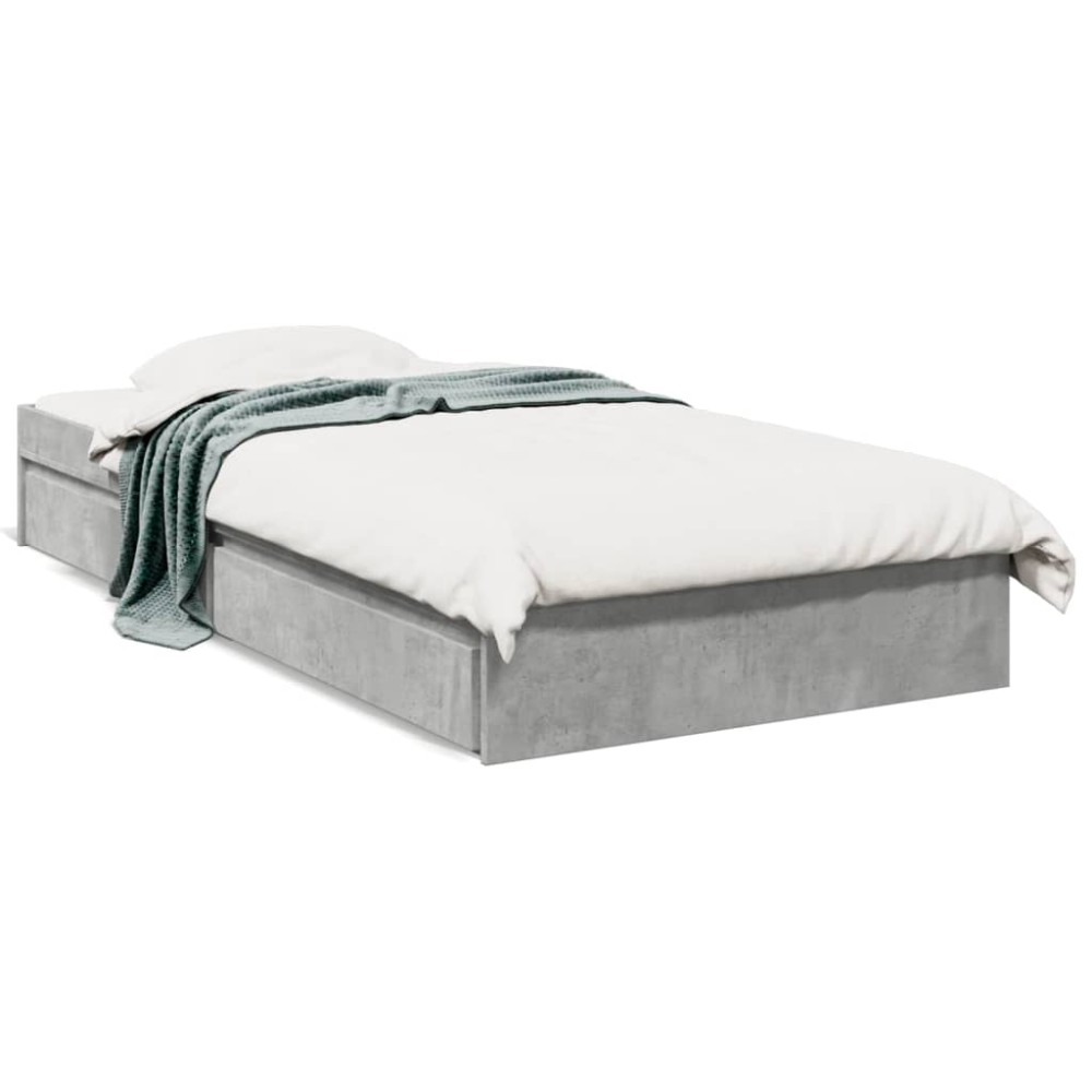 vidaXL Cadru de pat cu sertare, gri beton, 90x190 cm, lemn prelucrat