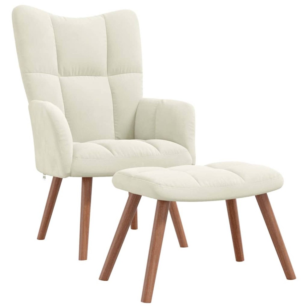 vidaXL Scaun de relaxare cu taburet, alb crem, catifea