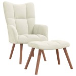 vidaXL Scaun de relaxare cu taburet, alb crem, catifea vidaXL Scaun de relaxare cu taburet, alb crem, catifea