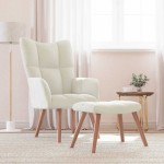 vidaXL Scaun de relaxare cu taburet, alb crem, catifea vidaXL Scaun de relaxare cu taburet, alb crem, catifea