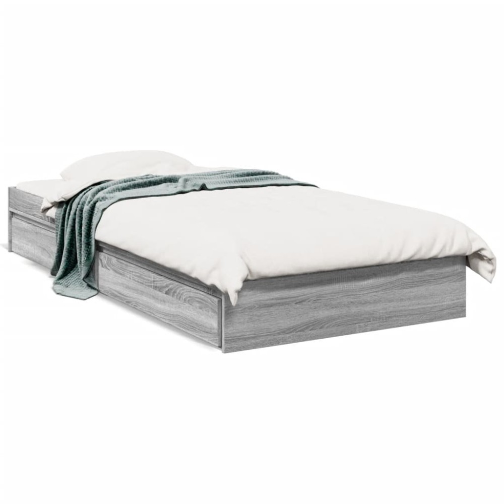 vidaXL Cadru de pat cu sertare gri sonoma 90x190 cm lemn prelucrat