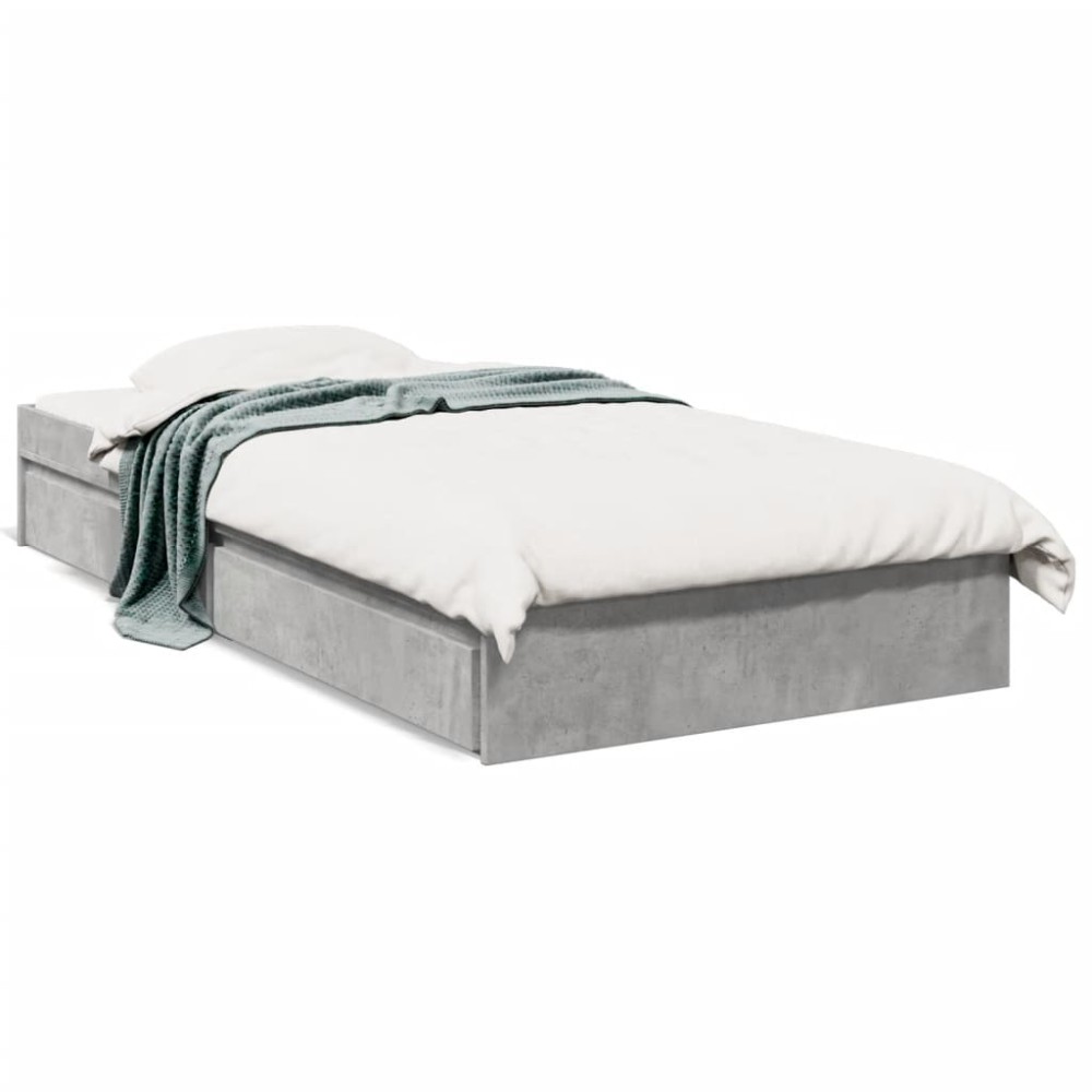 vidaXL Cadru de pat cu sertare, gri beton, 75x190 cm, lemn prelucrat