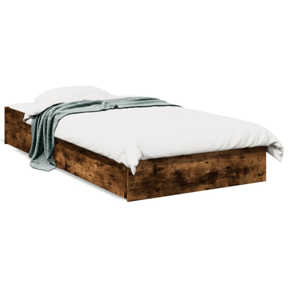 vidaXL Cadru de pat cu sertare stejar fumuriu 75x190 cm lemn prelucrat