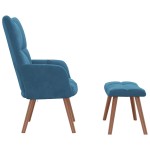 vidaXL Scaun de relaxare cu taburet, albastru, catifea vidaXL Scaun de relaxare cu taburet, albastru, catifea