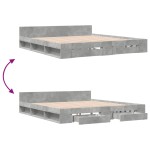 vidaXL Cadru de pat cu sertare gri beton 200x200 cm lemn prelucrat