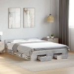 vidaXL Cadru de pat cu sertare, gri beton, 160x200 cm, lemn prelucrat vidaXL Cadru de pat cu sertare, gri beton, 160x200 cm, lemn prelucrat