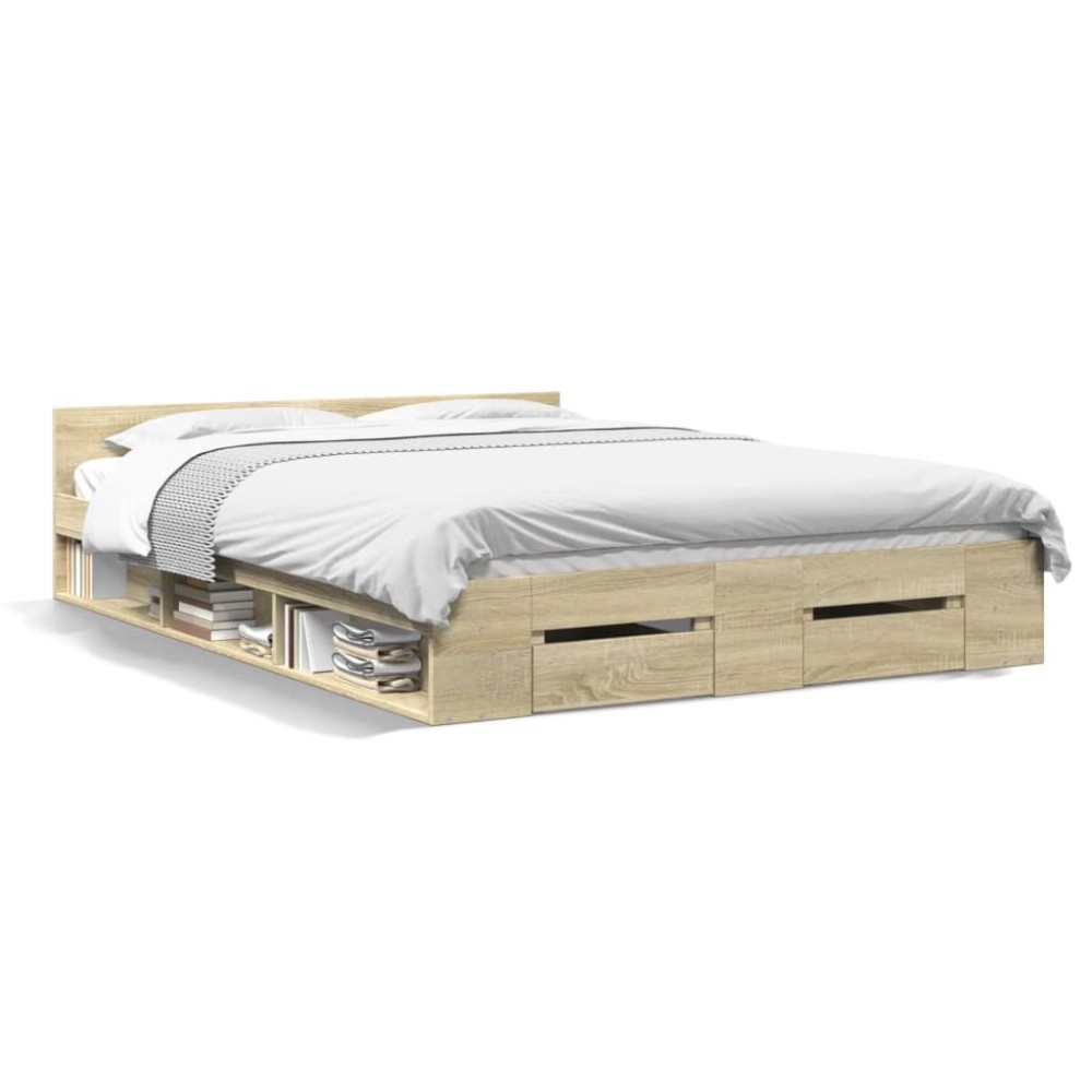 vidaXL Cadru de pat cu sertare stejar sonoma 150x200 cm lemn prelucrat