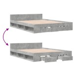 vidaXL Cadru de pat cu sertare, gri beton, 150x200 cm, lemn prelucrat vidaXL Cadru de pat cu sertare, gri beton, 150x200 cm, lemn prelucrat