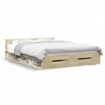 vidaXL Cadru de pat cu sertare stejar sonoma 135x190 cm lemn prelucrat