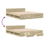 vidaXL Cadru de pat cu sertare stejar sonoma 135x190 cm lemn prelucrat