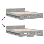 vidaXL Cadru de pat cu sertare, gri beton, 120x190 cm, lemn prelucrat vidaXL Cadru de pat cu sertare, gri beton, 120x190 cm, lemn prelucrat
