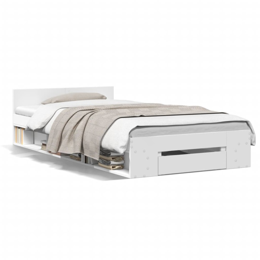 vidaXL Cadru de pat cu sertar, alb, 90x190 cm, lemn prelucrat