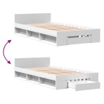 vidaXL Cadru de pat cu sertar, alb, 90x190 cm, lemn prelucrat