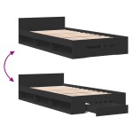 vidaXL Cadru de pat cu sertar, negru, 90x190 cm, lemn prelucrat