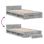 vidaXL Cadru de pat cu sertar, gri beton, 90x190 cm, lemn prelucrat
