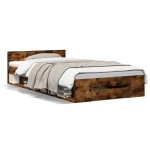 vidaXL Cadru de pat cu sertar stejar fumuriu 90x190 cm lemn prelucrat