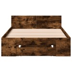 vidaXL Cadru de pat cu sertar stejar fumuriu 90x190 cm lemn prelucrat