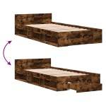 vidaXL Cadru de pat cu sertar stejar fumuriu 90x190 cm lemn prelucrat
