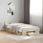 vidaXL Cadru de pat cu sertar stejar sonoma 100x200 cm lemn prelucrat vidaXL Cadru de pat cu sertar stejar sonoma 100x200 cm lemn prelucrat