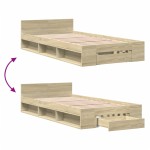 vidaXL Cadru de pat cu sertar stejar sonoma 100x200 cm lemn prelucrat vidaXL Cadru de pat cu sertar stejar sonoma 100x200 cm lemn prelucrat